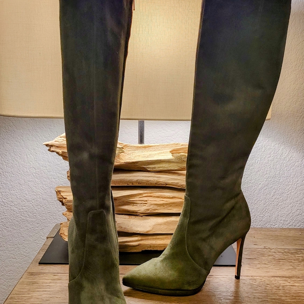 Khaki green suede boots 37.5 7.5